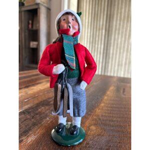Byers Choice 1992 The Carolers Boy Figurine With Ice Skates Red Jacket & Scarf
